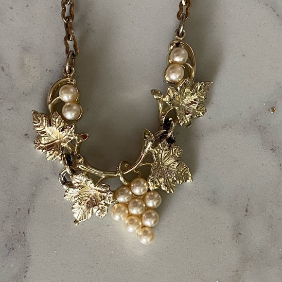 Vintage Gold-Tone and Faux Pearl Grapevine Motif Necklace - Picture 2 of 6